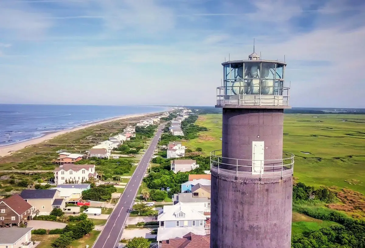 Oak Island NC lighthouse aerial Brunswick County
