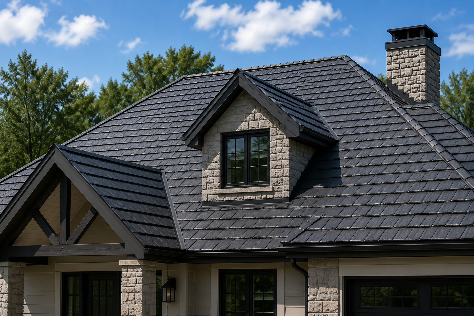 Metal shingles and tile roof